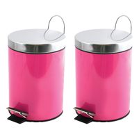 Prullenbak/pedaalemmer - 2x - metaal - fuchsia roze - 3 liter - 17 x 25 cm - Badkamer/toilet - thumbnail