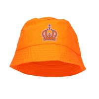Koningsdag vissershoedje/bucket hat oranje - kroontje - 57-58 cm - thumbnail