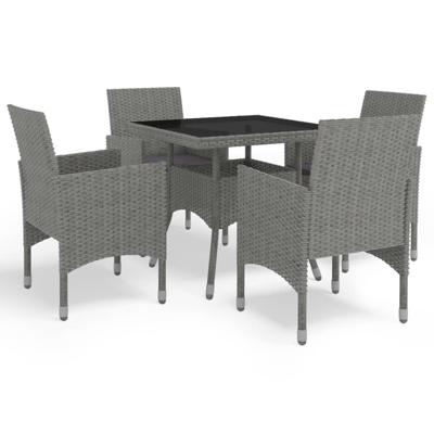 5-delige Tuinset poly rattan en glas grijs