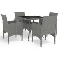 5-delige Tuinset poly rattan en glas grijs