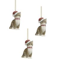 2x stuks kersthangers grijze katten met kerstmuts 9 cm kerstversiering - thumbnail