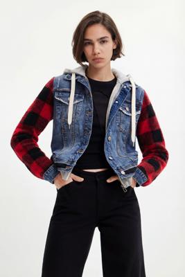 Spijkerjack met geruite mouwen - BLUE - S