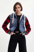 Spijkerjack met geruite mouwen - BLUE - S
