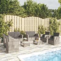 8-delige Loungeset met kussens poly rattan grijs