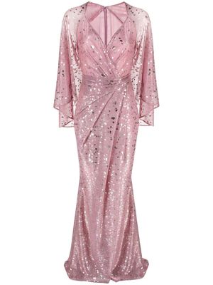 Talbot Runhof robe longue drapée à col v - Rose