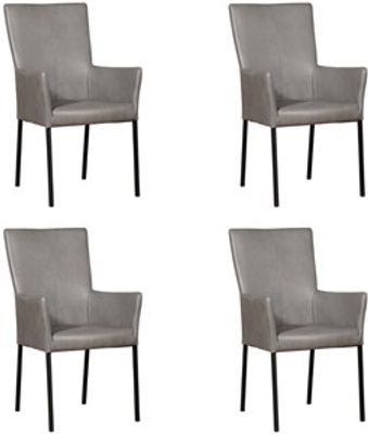 Grijze leren moderne eetkamerstoel Daily - poot vierkant zwart - Granada leer Steel (grijs leer)