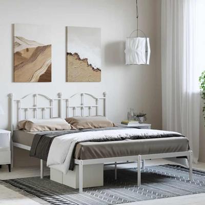 Bedframe met hoofdbord metaal wit 135x190 cm