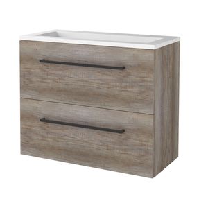 Badmeubelset BWS Salt 80x39cm Met Grepen 2 Lades Met Wastafel Acryl Scotch Oak