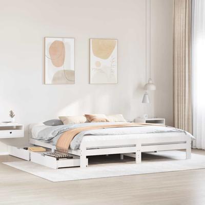 Bedframe zonder matras massief grenenhout wit 200x200 cm