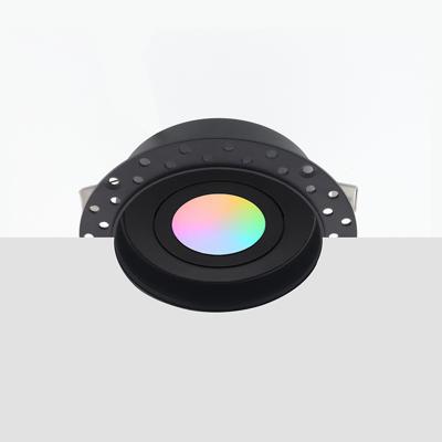 Zeno trimless Zigbee LED inbouwspot - ondiep 40mm, rond zwart, 5W, IP65, kantelbaar & dimbaar, White & Color