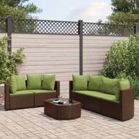 6-delige Loungeset met kussens poly rattan bruin