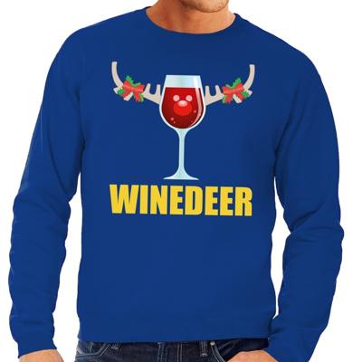 Foute kersttrui - Winedeer print - blauw - voor heren - lange mouwen - sweater - wijn