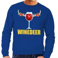 Foute kersttrui - Winedeer print - blauw - voor heren - lange mouwen - sweater - wijn