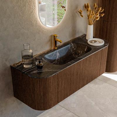 Badmeubel Mondiaz Kurve-Dlux | 130 cm | Meubelkleur Walnut | Wastafelkleur Lava | Solid surface | Midden spoelbak | 1 kraangat