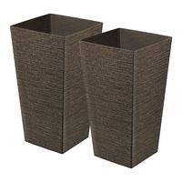 Plantenpot/bloempot - 2x - voor buiten - kunststof - koffie bruin - Eco wood look - D24 x H45 cm