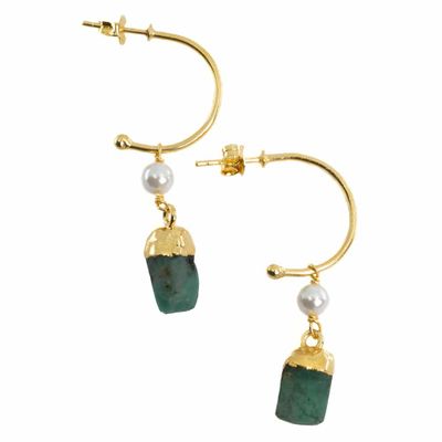 Edelsteen Oorhangers Parel en Smaragd (bijgekleurd) 925 Zilver