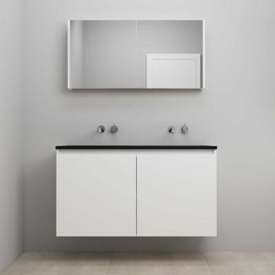 On-Line Badkamermeubelset - 120 cm - Voorgemonteerd - Greeploze Ladestructuur - Acryl Wastafel - zonder Kraangat - Spiegelkast - Mat Wit - V02