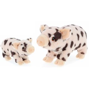 Keel Toys pluche varkens knuffeldieren - gevlekt roze - staand - 18 en 28 cm