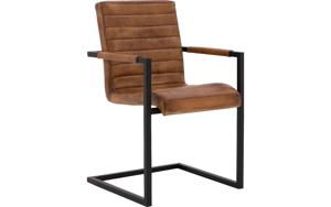 Goossens Eetkamerstoel Mida cognac leer met armleuning, urban industrieel