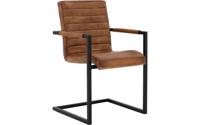 Goossens Eetkamerstoel Mida cognac leer met armleuning, urban industrieel
