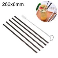 5 STÜCK herbruikbare RVS direct drinken stro + schonere borstel ingesteld Kit 266*6mm(Black)