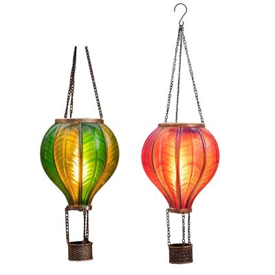 Solar luchtballon lantaarn set - roze - hangend - 20 led - 14 x 45 cm