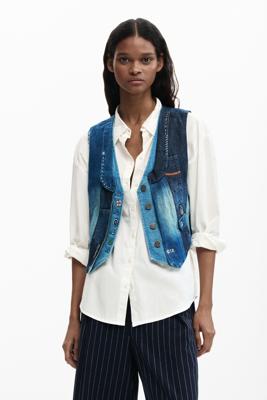 Patchwork denim gilet - BLUE - L