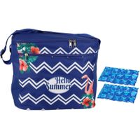 Koeltas schoudertas blauw met zomer print met 2 stuks flexibele koelelementen 18 liter - thumbnail