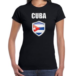 Cuba landen supporter t-shirt met Cubaanse vlag schild zwart dames