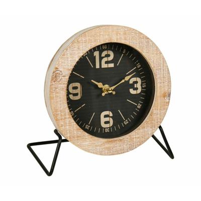 Tafelklok Lugano - Old School look - naturel/zwart - Dia 22 cm - hout