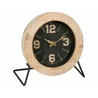 Tafelklok Lugano - Old School look - naturel/zwart - Dia 22 cm - hout