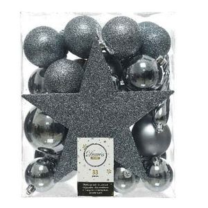 33x Kunststof kerstballen mix grijsblauw 5-6-8 cm kerstboom versiering/decoratie   -