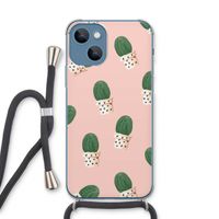 Cactusprint roze: iPhone 13 Transparant Hoesje met koord