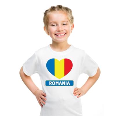Roemenie Supporters t-shirt - kinderen - hartjes vlag - wit - korte mouwen - sport - kleding
