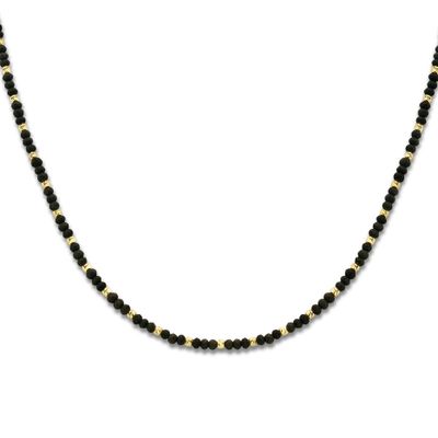 Ketting Bolletjes gediamanteerd zilver-glas zwart-goudkleurig 3 mm 41-45 cm