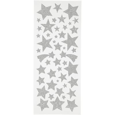 Creativ Company Glitterstickers, sterren, vel 10x24 cm, ca. 110 stuk, zilver, 2 vel/ 1 doos