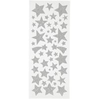 Creativ Company Glitterstickers, sterren, vel 10x24 cm, ca. 110 stuk, zilver, 2 vel/ 1 doos
