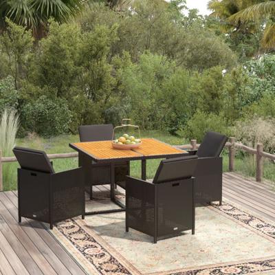 5-delige Tuinset met kussens poly rattan zwart
