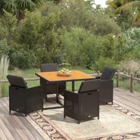5-delige Tuinset met kussens poly rattan zwart