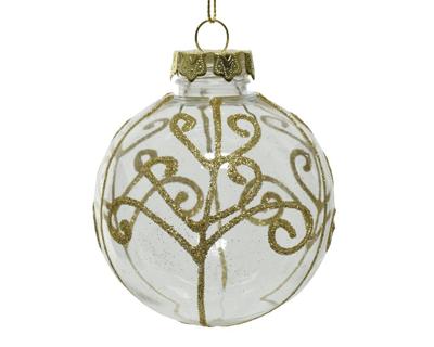 Kerstbal met glitter 8 cm transparant goud