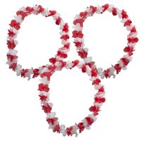 Set van 6x stuks hawaii bloemenslinger krans rood en wit