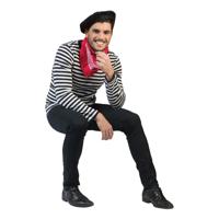 Grote maten mime t-shirt - heren - gestreept - zwart/wit - fransman - lange mouw