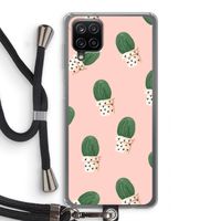 Cactusprint roze: Samsung Galaxy A12 Transparant Hoesje met koord