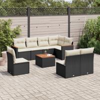 9-delige Loungeset met kussens poly rattan zwart