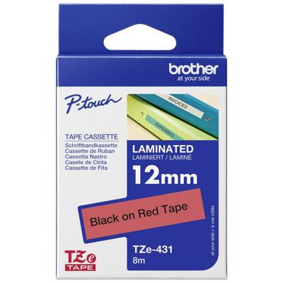 Brother TZe-431 Labeltape PET Tapekleur: Rood Tekstkleur: Zwart 12 mm 8 m