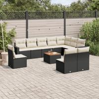 11-delige Loungeset met kussens poly rattan zwart