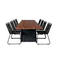 Doory tuinmeubelset tafel 100x250cm en 8 stoel stapelS Lindos zwart, naturel. - thumbnail