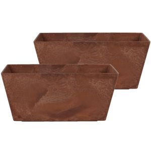 Set van 2x stuks bloempot/plantenpot balkonbak van gerecycled kunststof terra bruin D37x17 en H17 cm