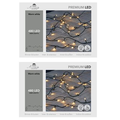 Set van 2x stuks kerstverlichting warm wit 480 leds met dimmer en timer functie 4800 cm