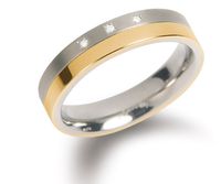 Boccia 0129-04 Ring Titanium-Diamant zilver- en goudkleurig 4,3 mm 3 * 0,015 crt Maat 51